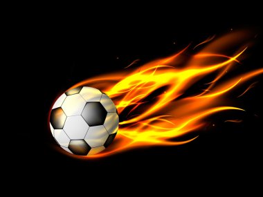 Futbol topu futbol topu yanan siyah arka plan üzerine alevler içinde