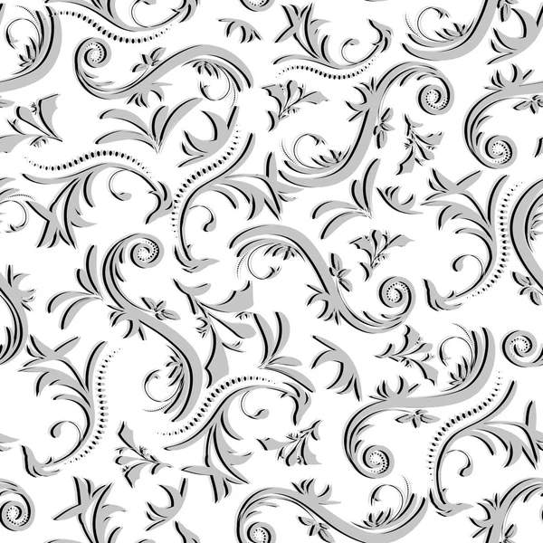 Об'ємний вінтажний безшовний візерунок з квіткових прикрас в сірих тонах на білому тлі — стоковий вектор