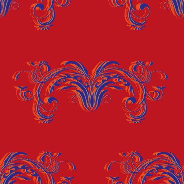 Soyut öğeler kırmızı zemin üzerine çiçek süsleme ile Vintage mor seamless modeli