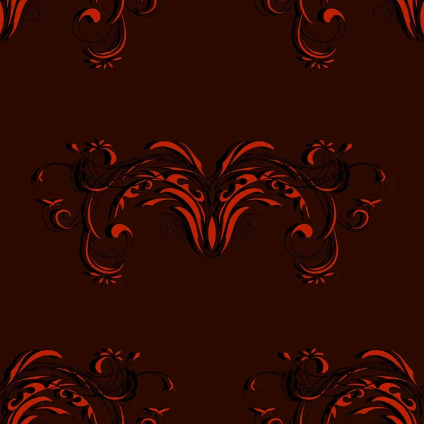Motif vintage sans couture rouge et noir avec des éléments d'un ornement floral abstrait sur fond bourguignon — Image vectorielle