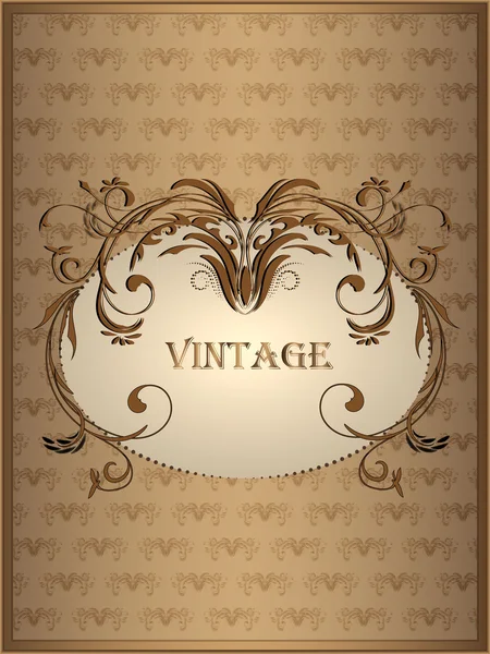 Vintage background with abstract floral ornament in the frame in brown tones — Stock Vector