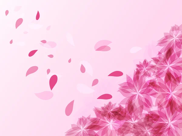 Abstrakt bakgrund med rosa blommor och flygande blomblad — Stock vektor