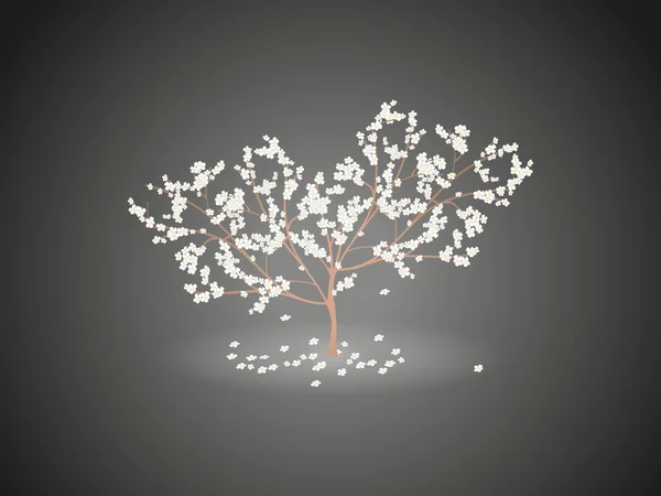 Lysande ett blommande körsbärsträd träd med fallande blommorna — Stock vektor