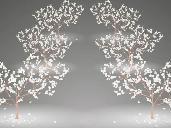 Gränden av lysande blommande körsbär träd med fallande blommorna — Stock vektor