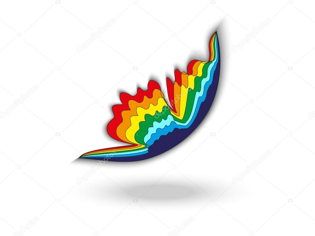 Abstract rainbow butterfly in the centre with shadow