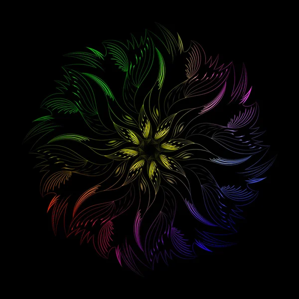 黒の抽象的な円形の虹色の飾り — ストックベクタ