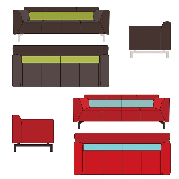 Sofa Set Ilustrasi Vektor Datar - Stok Vektor