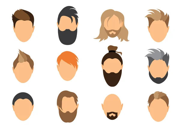 Ensemble de coiffures pour hommes, barbes et moustaches.Coupes de cheveux doux rasages. Illustration vectorielle dessinée à la main numérique . — Image vectorielle