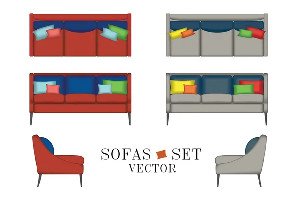 Soffor Set. Möbler för din inredning. Vektor Illustration. Topp, Front- och Visa. Scen Creator — Stock vektor