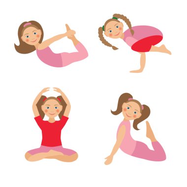 Çocuk yoga pozisyonları vektör Illustration. Çocuk aktiviteleri