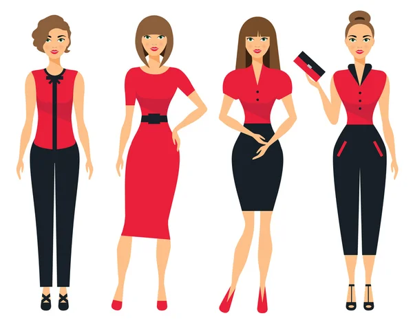 Set di abiti da lavoro per donne. Una donna in carica. Illustrazione vettoriale piatta . — Vettoriale Stock