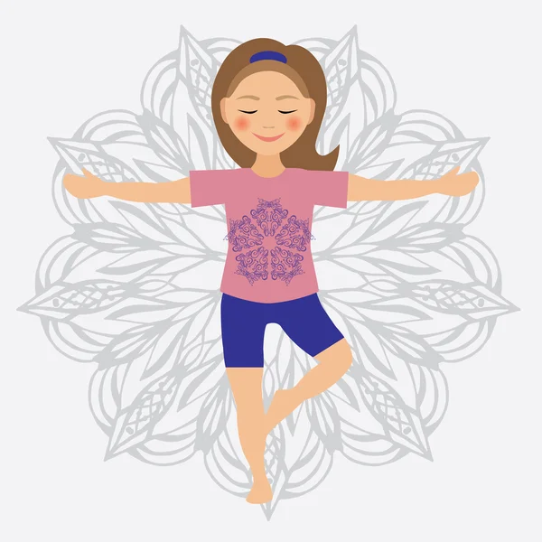 Vectorillustratie van kind yoga posities. Activiteiten kinderen — Stockvector