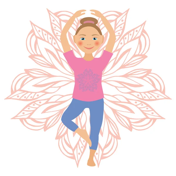 Vectorillustratie van kind yoga posities. Activiteiten kinderen — Stockvector