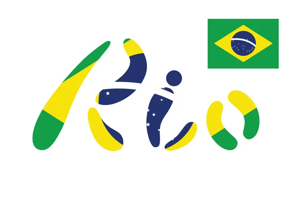 巴西国旗平面矢量图。在白色背景上的里约热内卢刻字分离 — 图库矢量图片