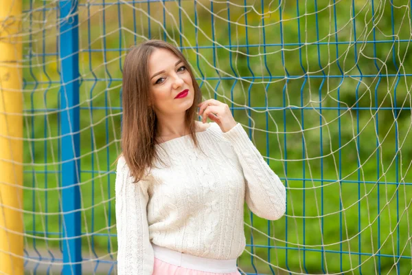 Chica Dibuja Red Para Voleibol Foto Alta Calidad —  Fotos de Stock