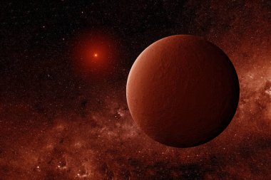 Kırmızı renkli dış gezegen. Bu görüntünün elementleri NASA tarafından döşendi..
