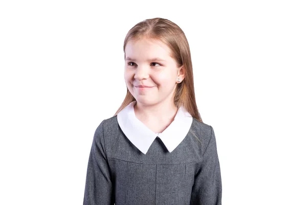 Colegiala Con Uniforme Negocios Aislado Sobre Fondo Blanco Foto Alta — Foto de Stock