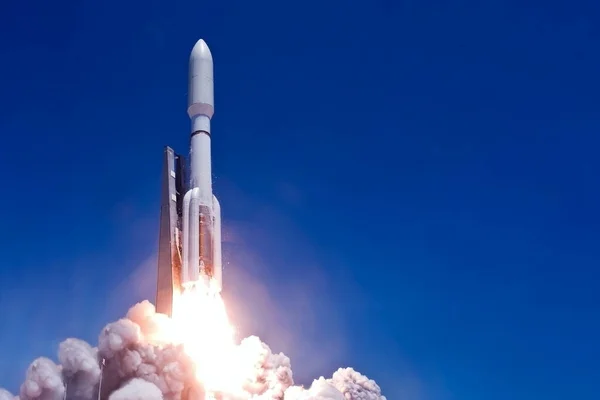 Rocket launch into open space. Elements of this image were furnished by NASA. High quality photo