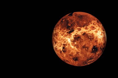 Venüs gezegeni, karanlık bir arka planda. Bu görüntünün elementleri NASA tarafından döşendi. Yüksek kalite fotoğraf
