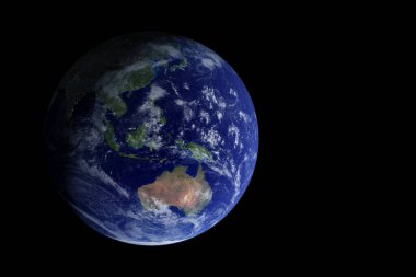 Uzaydan Avustralya 'ya, karanlık bir arka plana karşı. Bu görüntünün elementleri NASA tarafından döşendi. Yüksek kalite fotoğraf