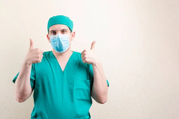 Doctor Mask Cap Showing Thumbs High Quality Photo — Stock Photo, Image