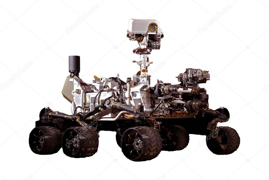 Mars rover isolated on white background. Elements of this image were furnished by NASA. High quality photo