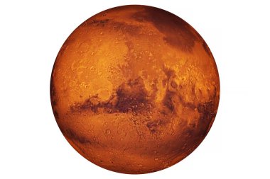 Mars gezegeni beyaz arka planda izole edilmiş. Bu görüntünün elementleri NASA tarafından döşendi..