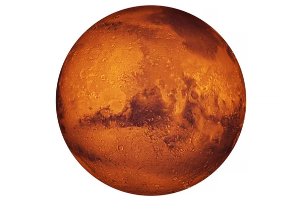 火星被白色背景隔离。这张照片的内容是由NASA提供的. — 图库照片