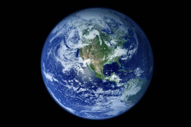 Karanlık bir arka planda Dünya gezegeni. Bu görüntünün elementleri NASA tarafından döşendi. Yüksek kalite fotoğraf