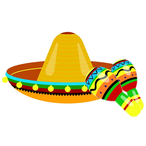 Vecteur sombrero et maracas — Image vectorielle