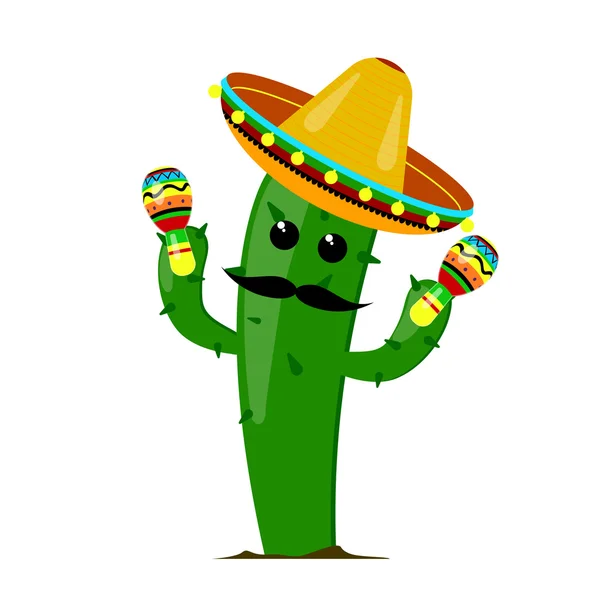 Maracas de cactus dans un sombrero — Image vectorielle