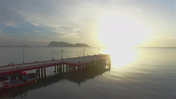 Aerial view fishing bridge of Prachuap Khiri Khan Province — Stock Video