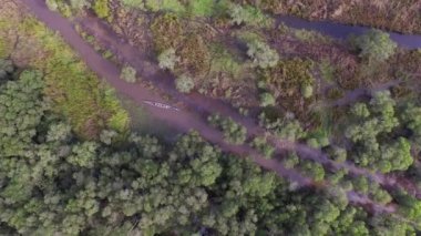 bataklıkta küçük bir tekne havadan görünümü