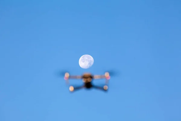 Drone Flying Moon Blue Sky — Stock Photo, Image
