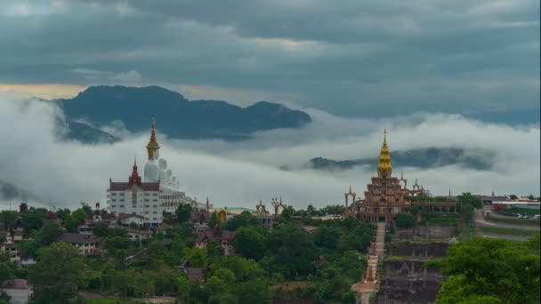 Timelaps Mlha Pohybují Kolem Krásného Zlatého Pavilonu Slavné Soch Buddha — Stock video