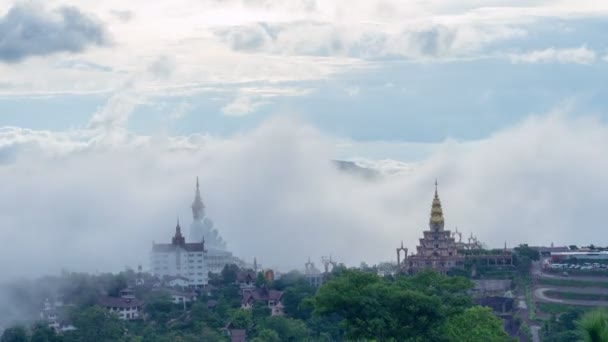 Mist Bewegen Rond Prachtige Gouden Paviljoen Beroemde Standbeelden Boeddha Van — Stockvideo