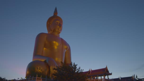 Voor Grote Boeddha Van Thailand Bij Wat Muang Ang Thong — Stockvideo