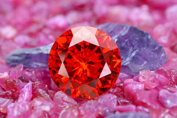 Diamants Rouges Rubis Sur Pierre Brute Rubis Brute — Photo