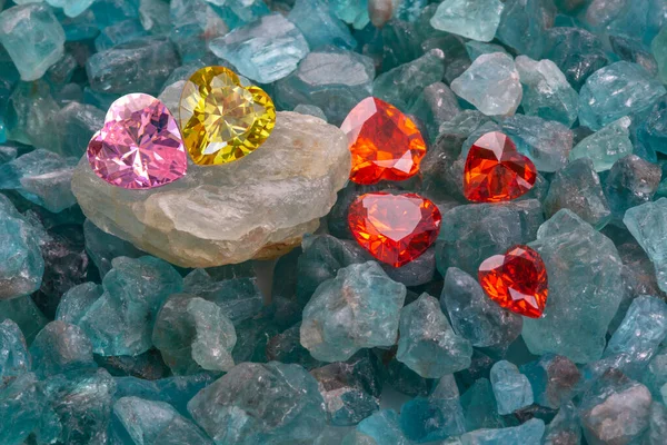 Diamant Coeur Jaune Diamant Coeur Rubis Rouge Mis Sur Gemstones — Photo