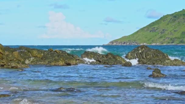 Vidéo Ralenti Des Vagues Frappant Récif Long Plage Yanui Mer — Video