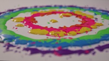 Sarı renk, kendi etrafında dönen bir çember oluşturan çeşitli renkli bölgelerde yavaşça merkeze düşer..