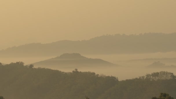 Morning Mist Covered Valley Large Small Mountains Alternating Back Forth — Stock Video