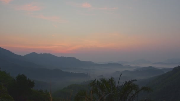Red Sky Morning Covers Misty Valleys Phang Nga Province Has — Stock Video