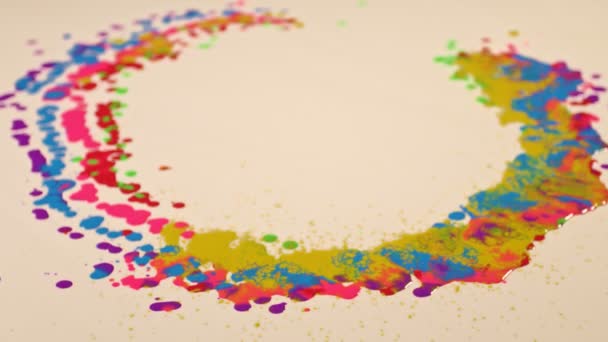 各种颜色的油画滴在白纸上 旋转着 颜色融化在一起 — 图库视频影像