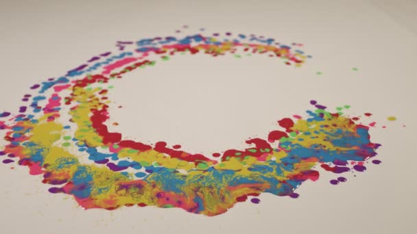 Various Colors Oil Paints Dripping White Paper Spinning Circles Colors — Stock Video