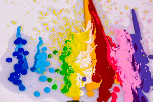 Color Splashed Splashed Together White Paper Splashes Color Flow Droplets — Stock Photo, Image
