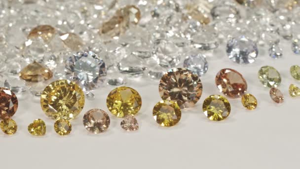 Pile Yellow Sapphire Diamonds Placed Center White Diamonds — Stock Video