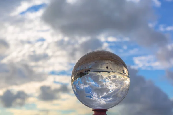 sunset sunrise view inside crystal ball.Unconventional and beautiful natural views of the sea in a magic crystal ball. Nature video High quality footage. Unique and creative travel and nature idea