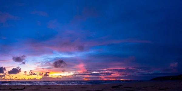 Stunning Sunset Sea Twilight Scene Colorful Red Light Trough Dark Royalty Free Stock Photos