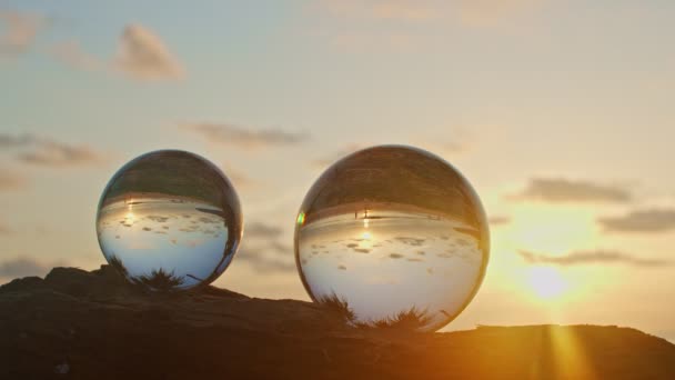 Time Lapse Sunset Sea Crystal Balls Place Wood Next Beach — Αρχείο Βίντεο